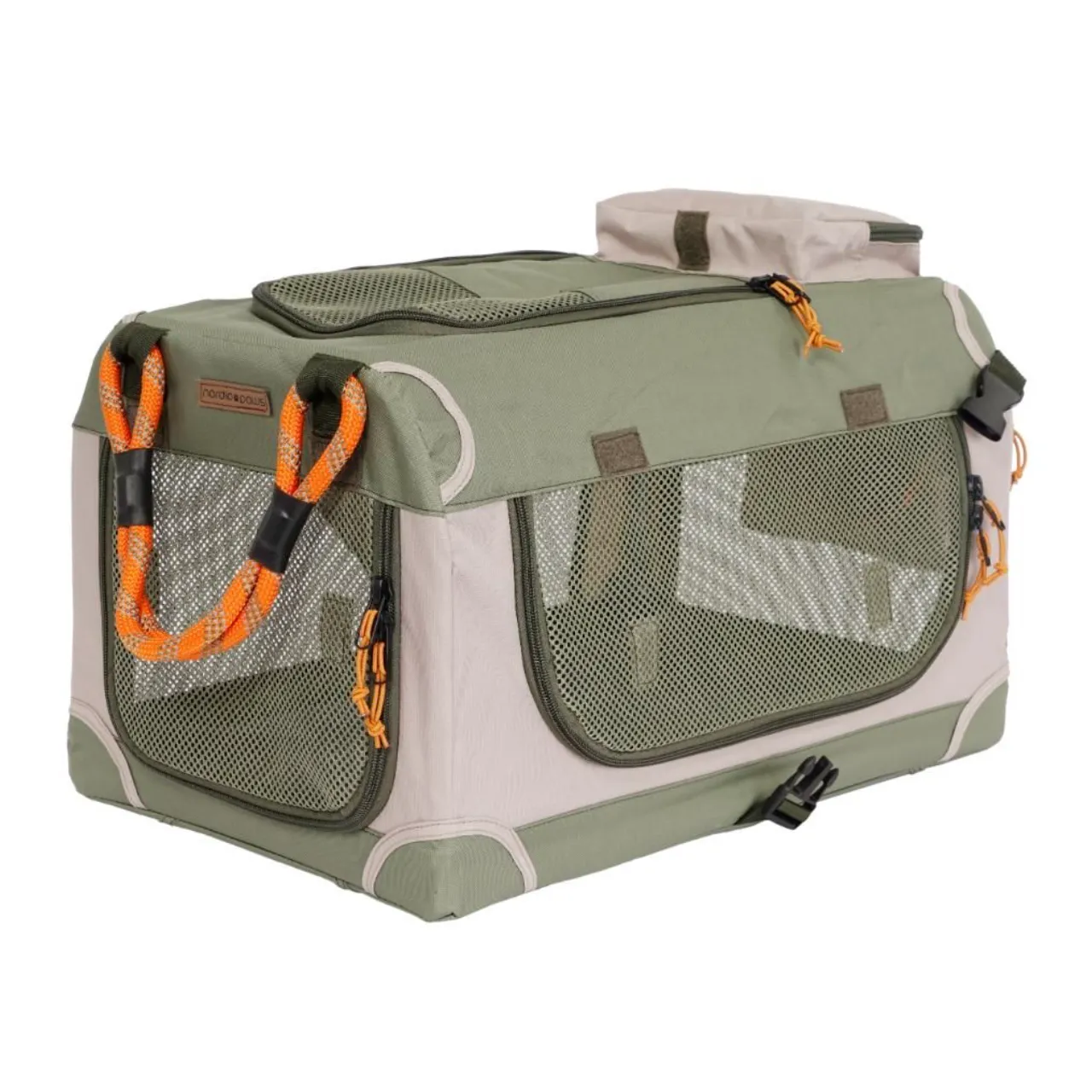 Nordic Paws Foldbart luksus hundebur i stof Army S - komfort og ro